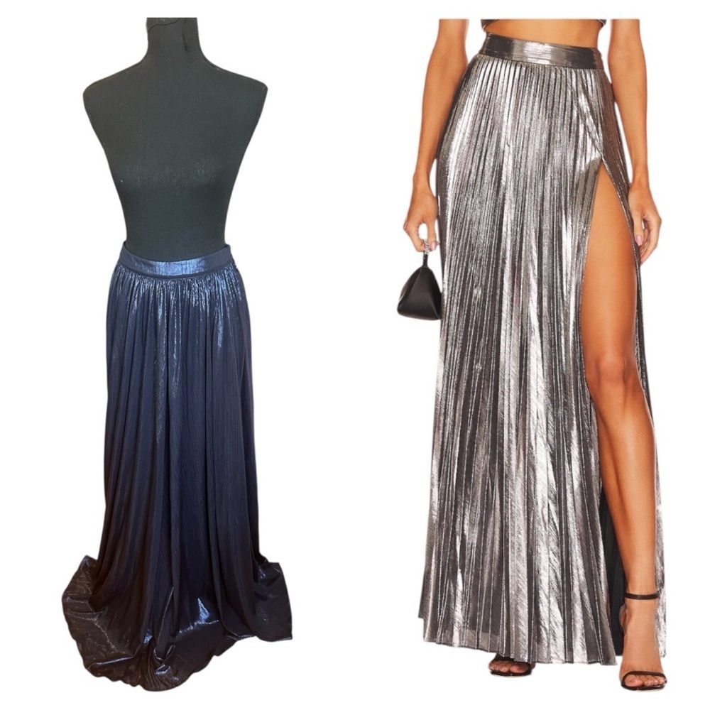 NWOT Retrofete Glamorous Metallic Silver Maxi Skirt
